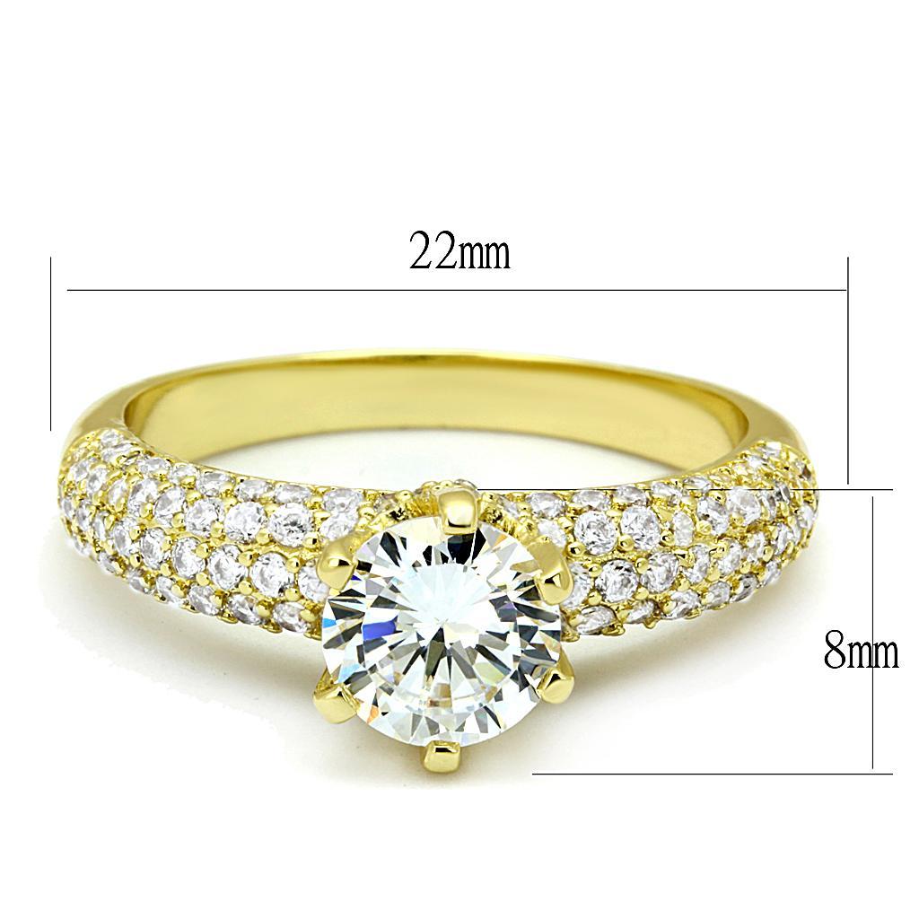 3W1255 - Gold Brass Ring with AAA Grade CZ  in Clear LuxuryLifeWay Online Store