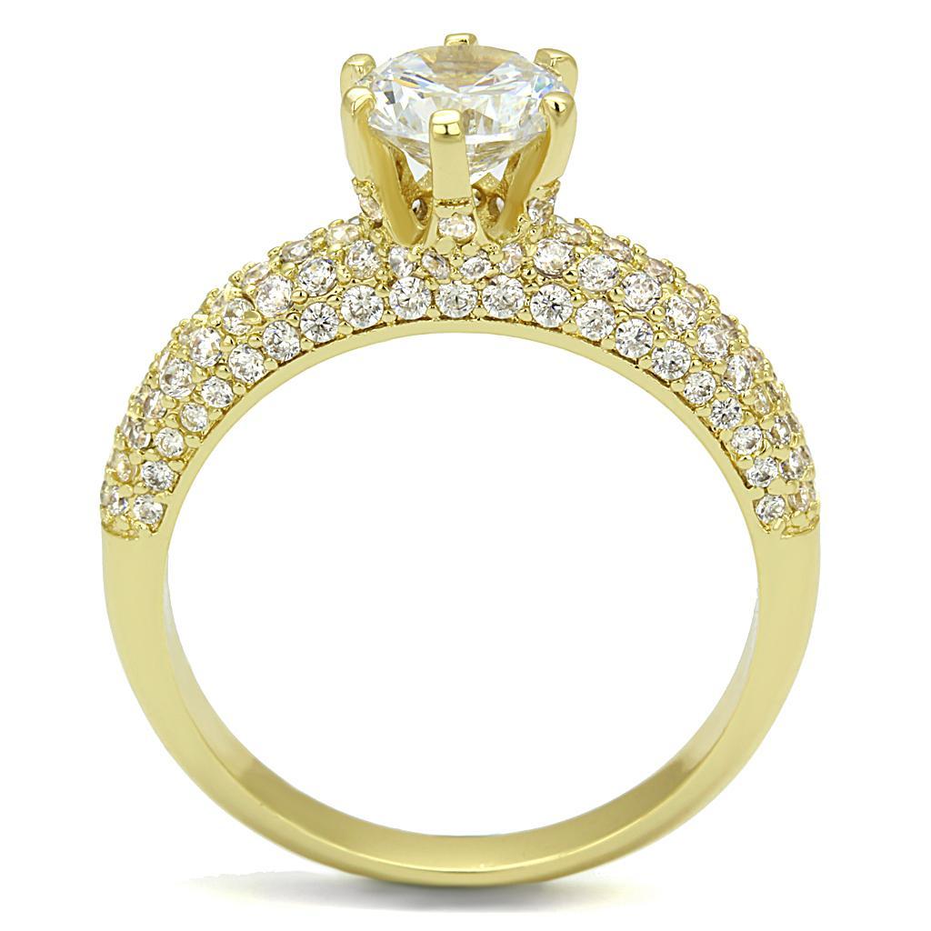 3W1255 - Gold Brass Ring with AAA Grade CZ  in Clear LuxuryLifeWay Online Store