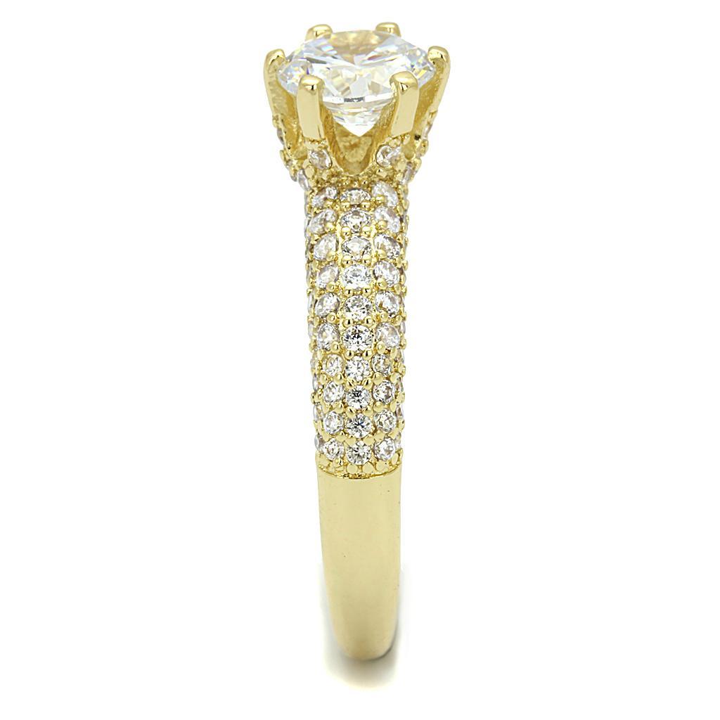 3W1255 - Gold Brass Ring with AAA Grade CZ  in Clear LuxuryLifeWay Online Store