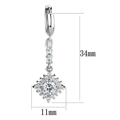 3W1280 - Rhodium Brass Earrings with AAA Grade CZ  in Clear LuxuryLifeWay Online Store