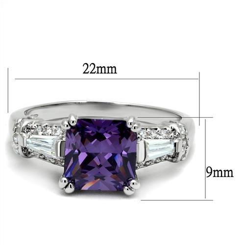 3W1365 - Rhodium Brass Ring with AAA Grade CZ  in Amethyst LuxuryLifeWay Online Store