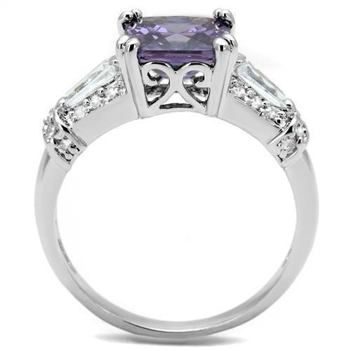 3W1365 - Rhodium Brass Ring with AAA Grade CZ  in Amethyst LuxuryLifeWay Online Store