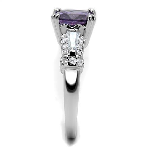 3W1365 - Rhodium Brass Ring with AAA Grade CZ  in Amethyst LuxuryLifeWay Online Store