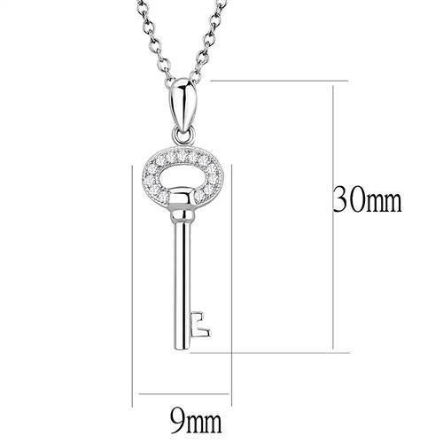 3W1379 - Rhodium 925 Sterling Silver Chain Pendant with AAA Grade CZ  in Clear LuxuryLifeWay Online Store