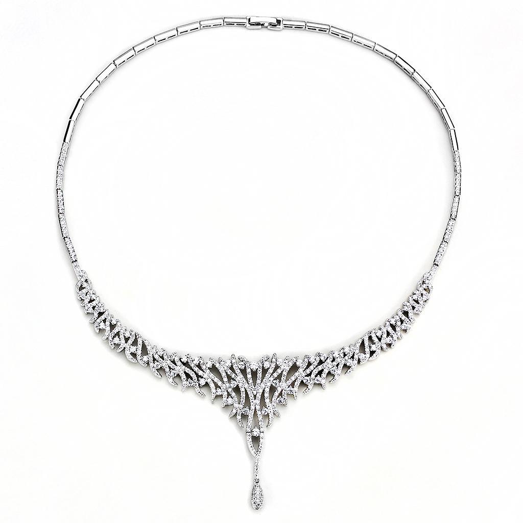 3W1413 - Rhodium Brass Jewelry Sets with AAA Grade CZ  in Clear LuxuryLifeWay Online Store