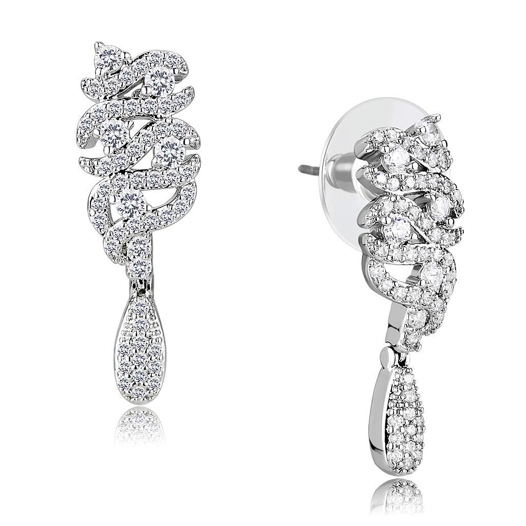 3W1413 - Rhodium Brass Jewelry Sets with AAA Grade CZ  in Clear LuxuryLifeWay Online Store