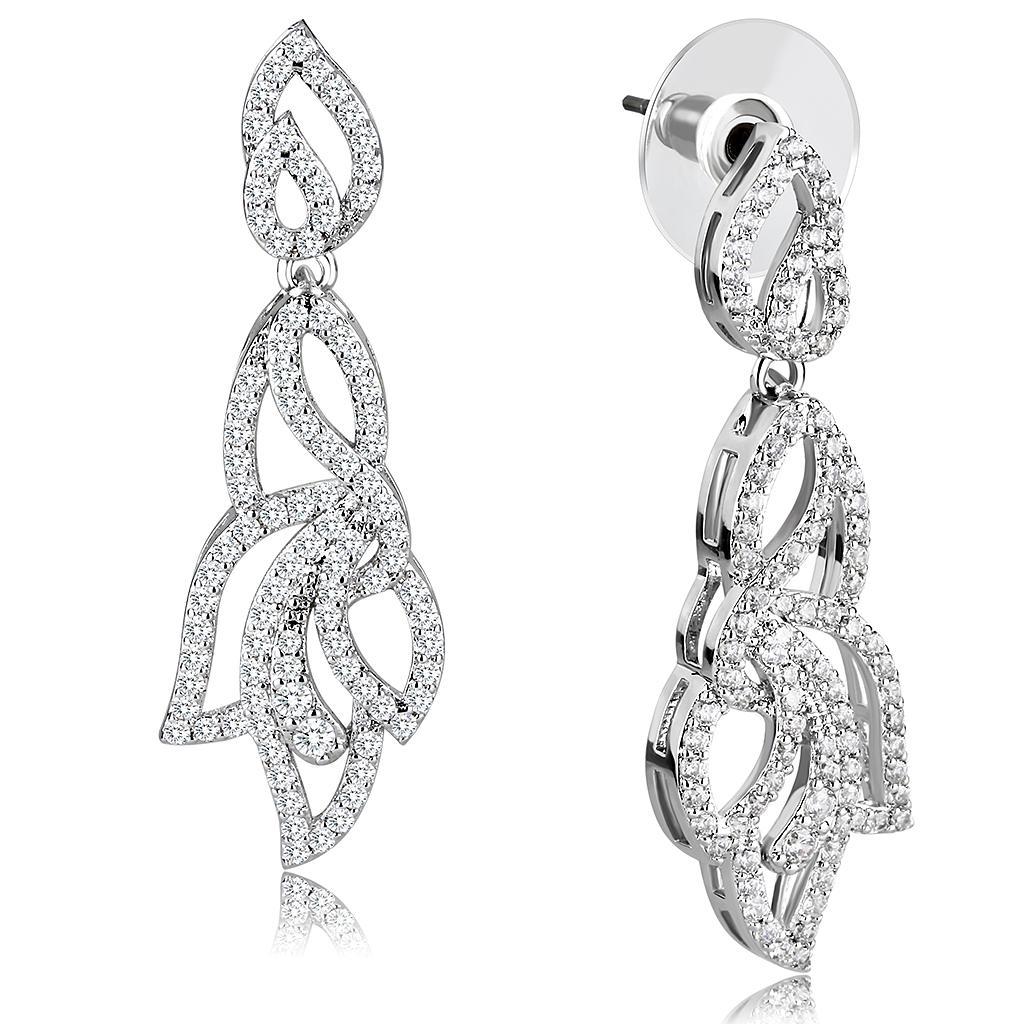 3W1420 - Rhodium Brass Jewelry Sets with AAA Grade CZ  in Clear LuxuryLifeWay Online Store