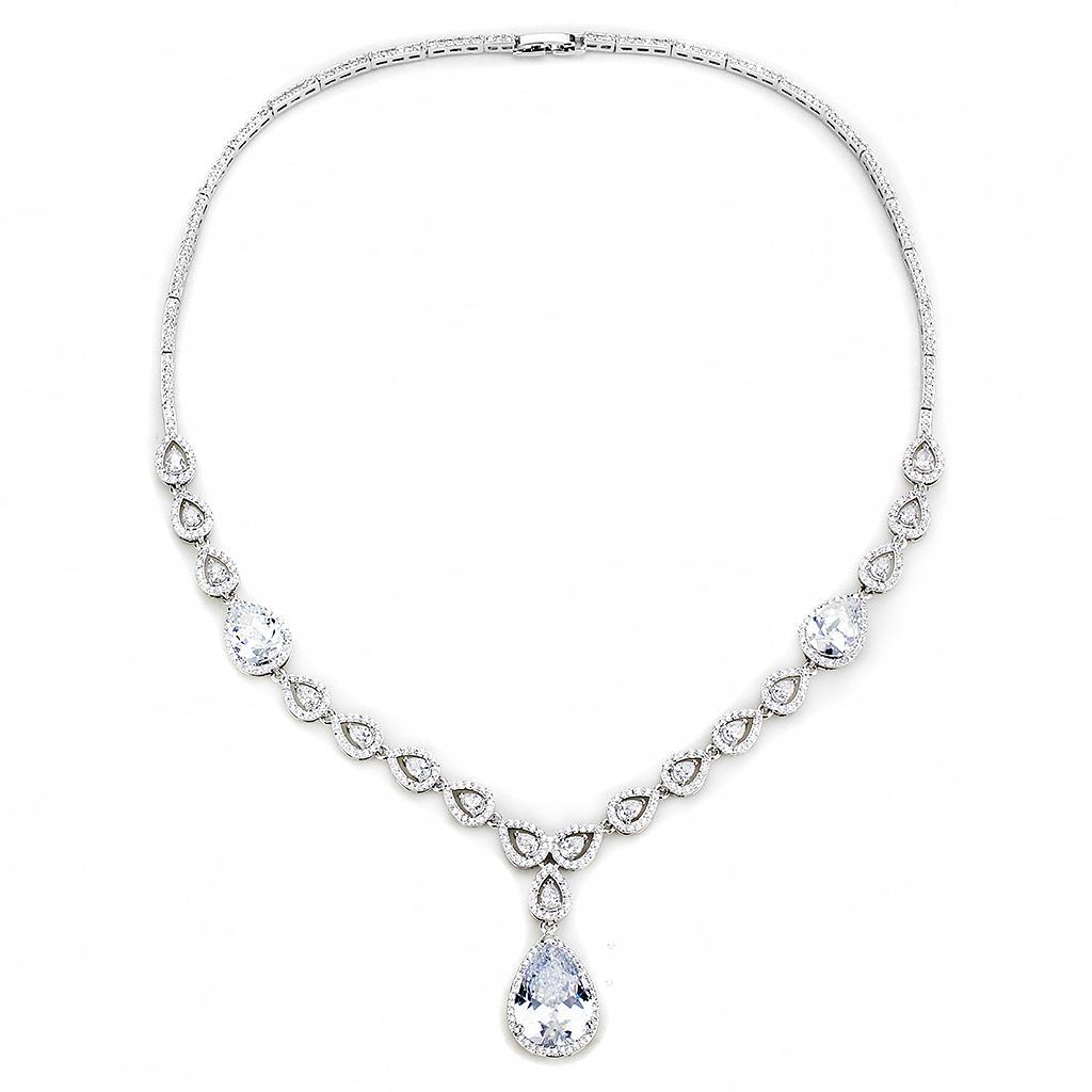 3W1427 - Rhodium Brass Jewelry Sets with AAA Grade CZ  in Clear LuxuryLifeWay Online Store