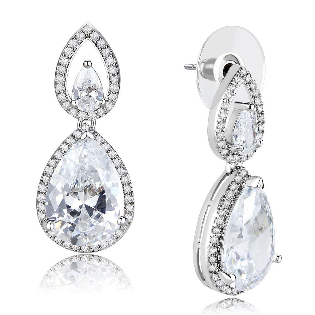 3W1427 - Rhodium Brass Jewelry Sets with AAA Grade CZ  in Clear LuxuryLifeWay Online Store