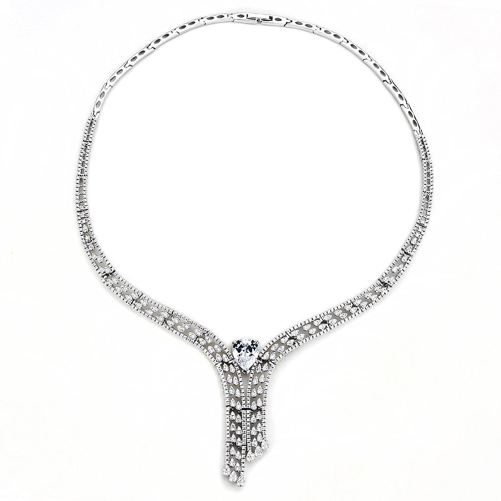 3W1434 - Rhodium Brass Jewelry Sets with AAA Grade CZ  in Clear LuxuryLifeWay Online Store