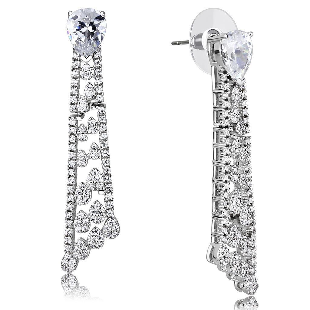 3W1434 - Rhodium Brass Jewelry Sets with AAA Grade CZ  in Clear LuxuryLifeWay Online Store