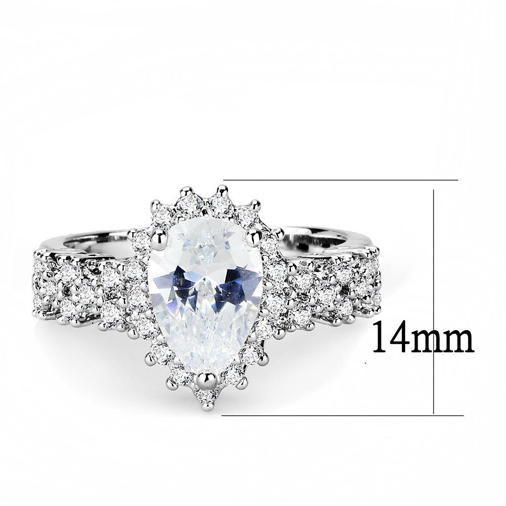 3W1442 - Rhodium Brass Ring with AAA Grade CZ  in Clear LuxuryLifeWay Online Store