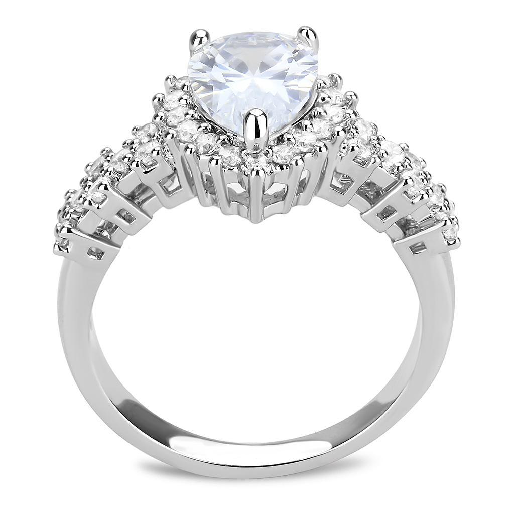 3W1442 - Rhodium Brass Ring with AAA Grade CZ  in Clear LuxuryLifeWay Online Store