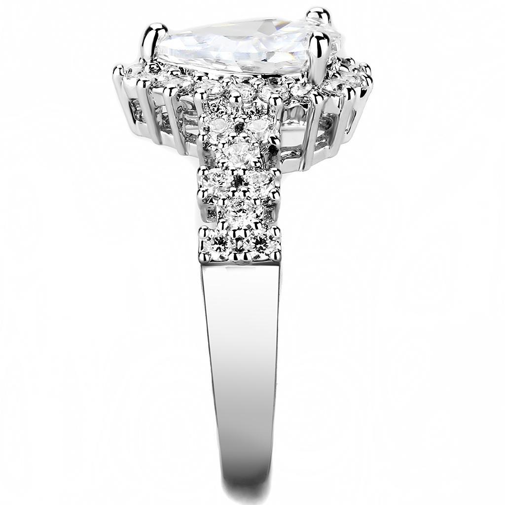 3W1442 - Rhodium Brass Ring with AAA Grade CZ  in Clear LuxuryLifeWay Online Store