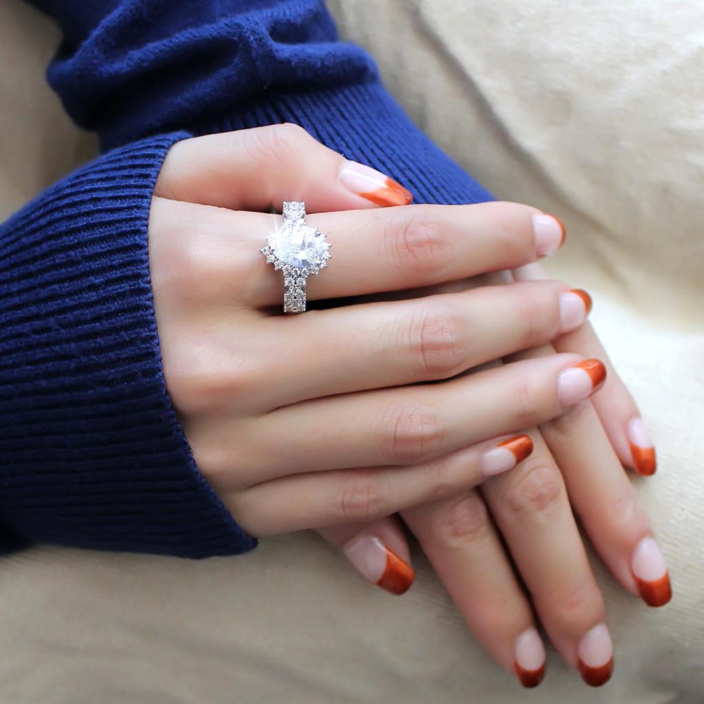 3W1442 - Rhodium Brass Ring with AAA Grade CZ  in Clear LuxuryLifeWay Online Store