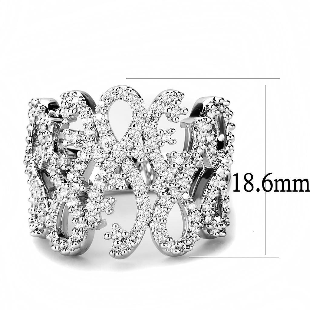 3W1443 - Rhodium Brass Ring with AAA Grade CZ  in Clear LuxuryLifeWay Online Store