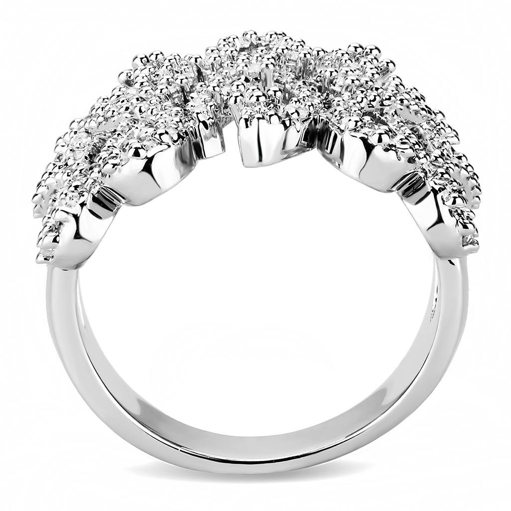3W1443 - Rhodium Brass Ring with AAA Grade CZ  in Clear LuxuryLifeWay Online Store