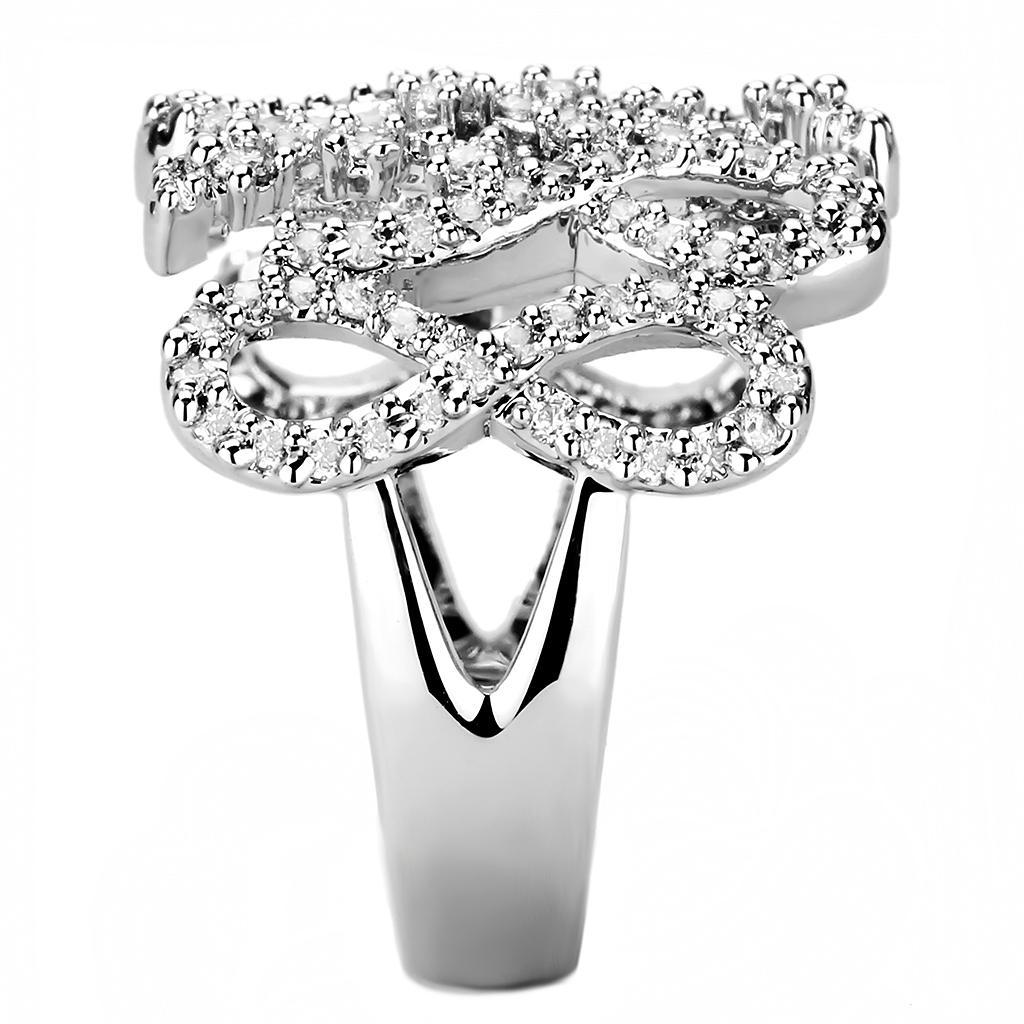 3W1443 - Rhodium Brass Ring with AAA Grade CZ  in Clear LuxuryLifeWay Online Store