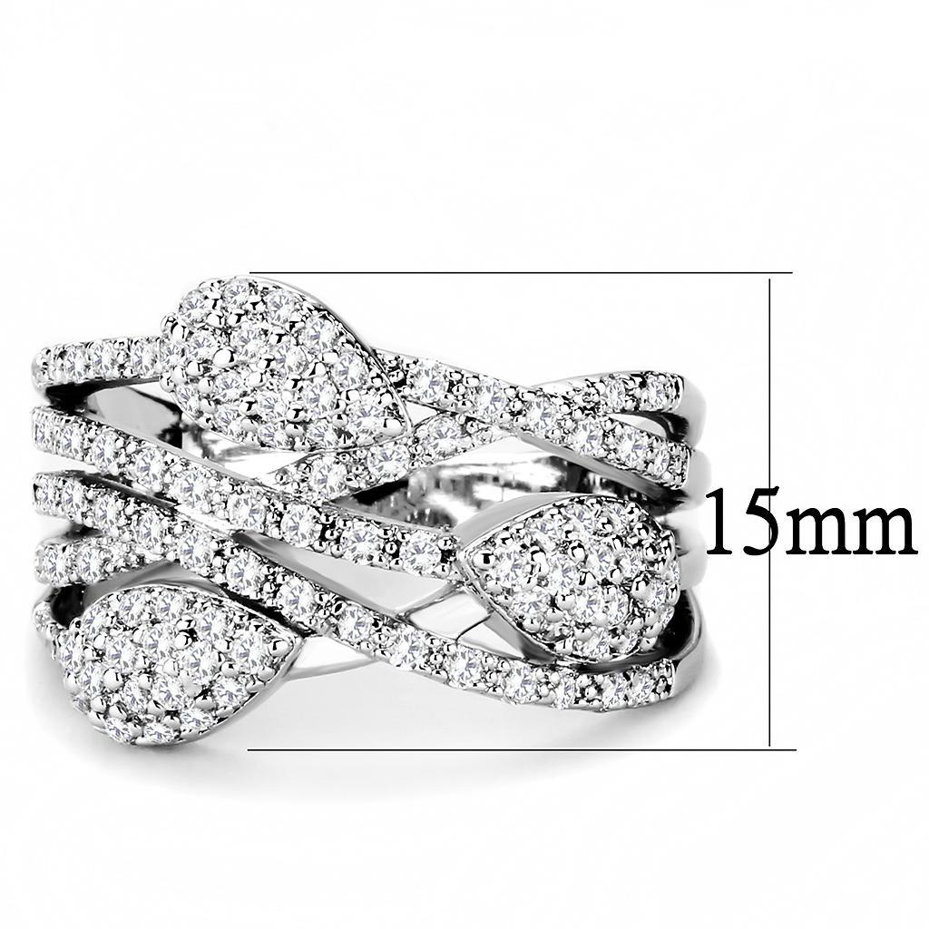 3W1446 - Rhodium Brass Ring with AAA Grade CZ  in Clear LuxuryLifeWay Online Store