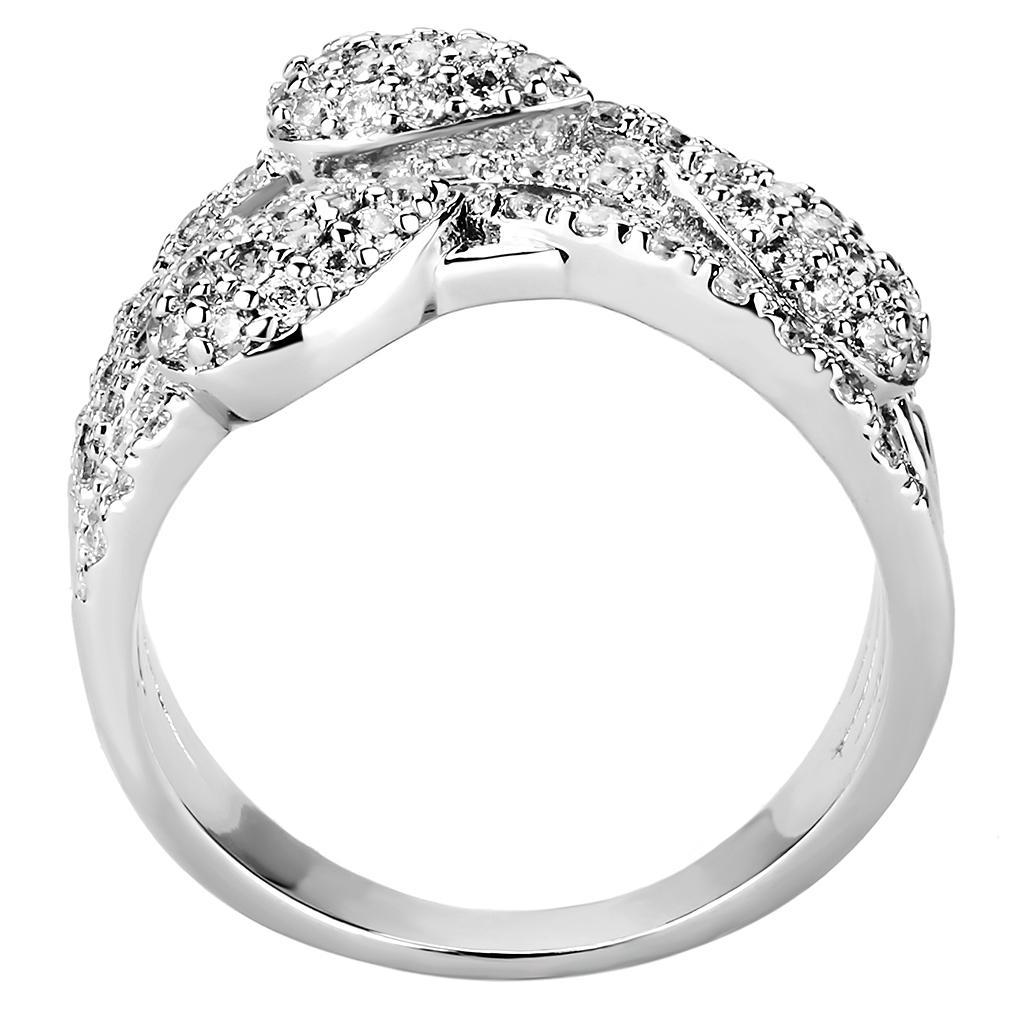 3W1446 - Rhodium Brass Ring with AAA Grade CZ  in Clear LuxuryLifeWay Online Store