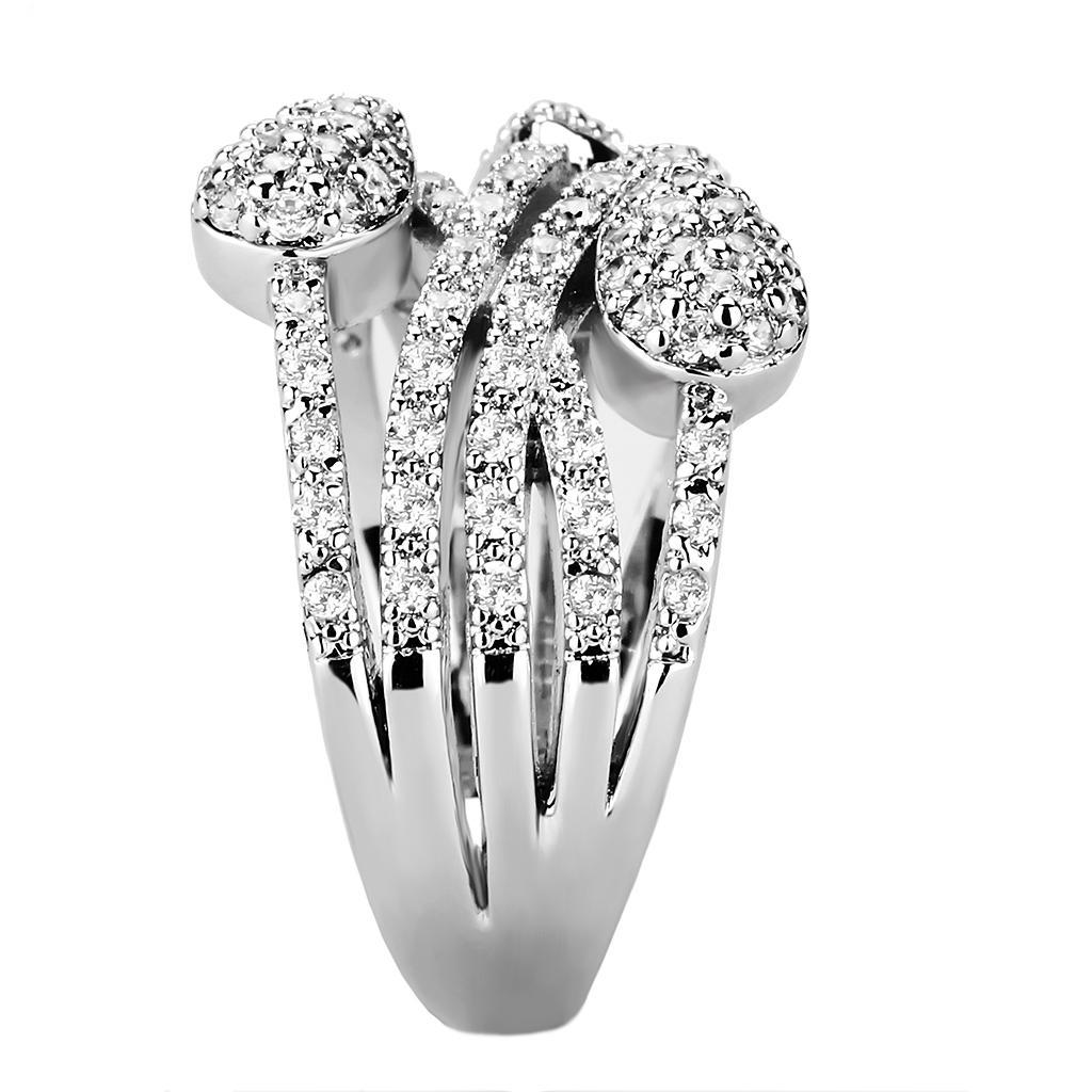 3W1446 - Rhodium Brass Ring with AAA Grade CZ  in Clear LuxuryLifeWay Online Store
