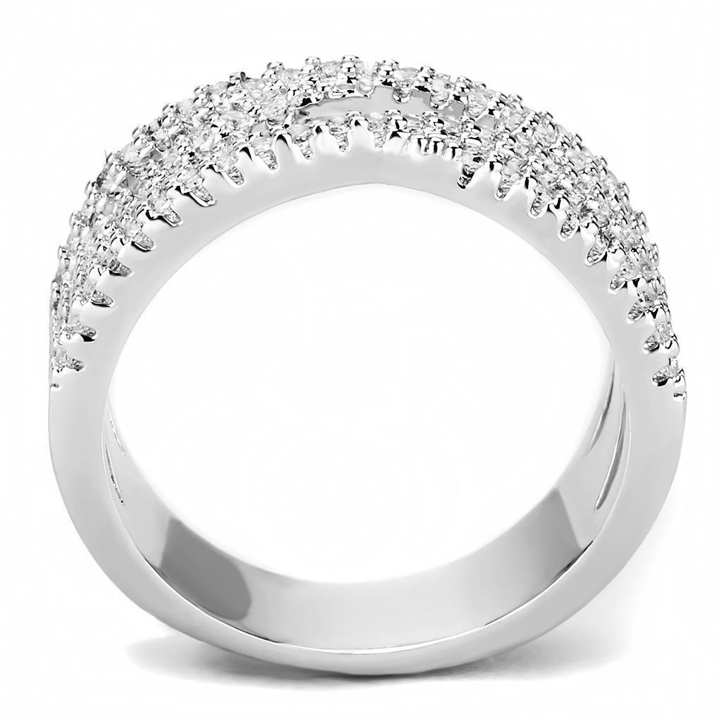3W1450 - Rhodium Brass Ring with AAA Grade CZ  in Clear LuxuryLifeWay Online Store