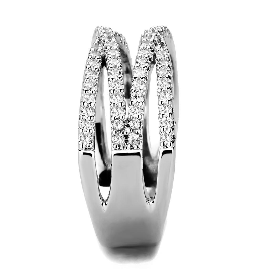 3W1450 - Rhodium Brass Ring with AAA Grade CZ  in Clear LuxuryLifeWay Online Store