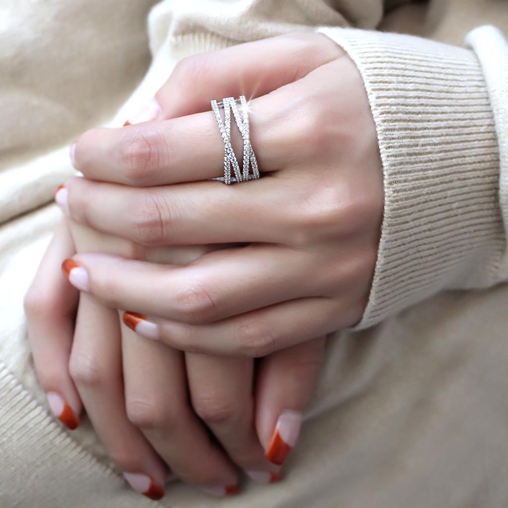 3W1450 - Rhodium Brass Ring with AAA Grade CZ  in Clear LuxuryLifeWay Online Store