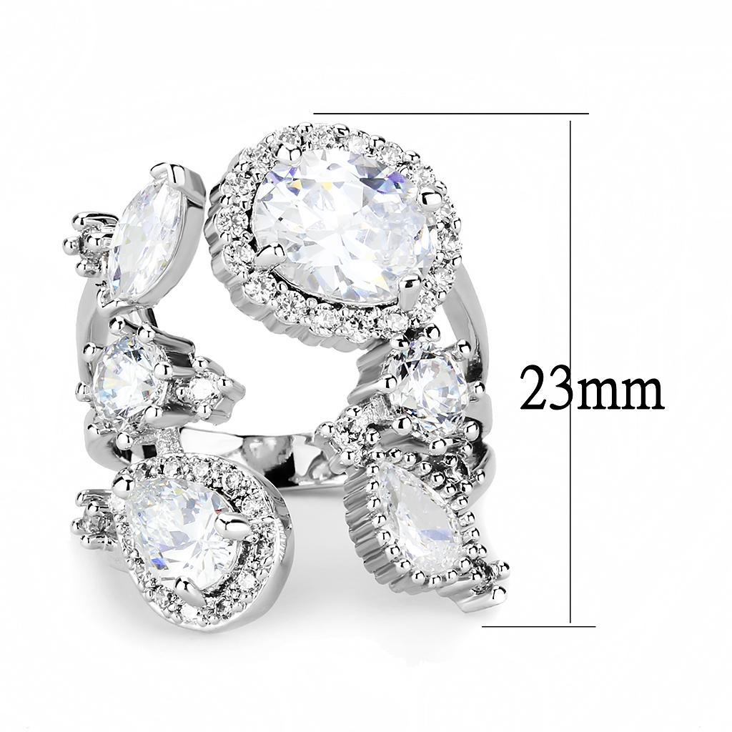 3W1454 - Rhodium Brass Ring with AAA Grade CZ  in Clear LuxuryLifeWay Online Store