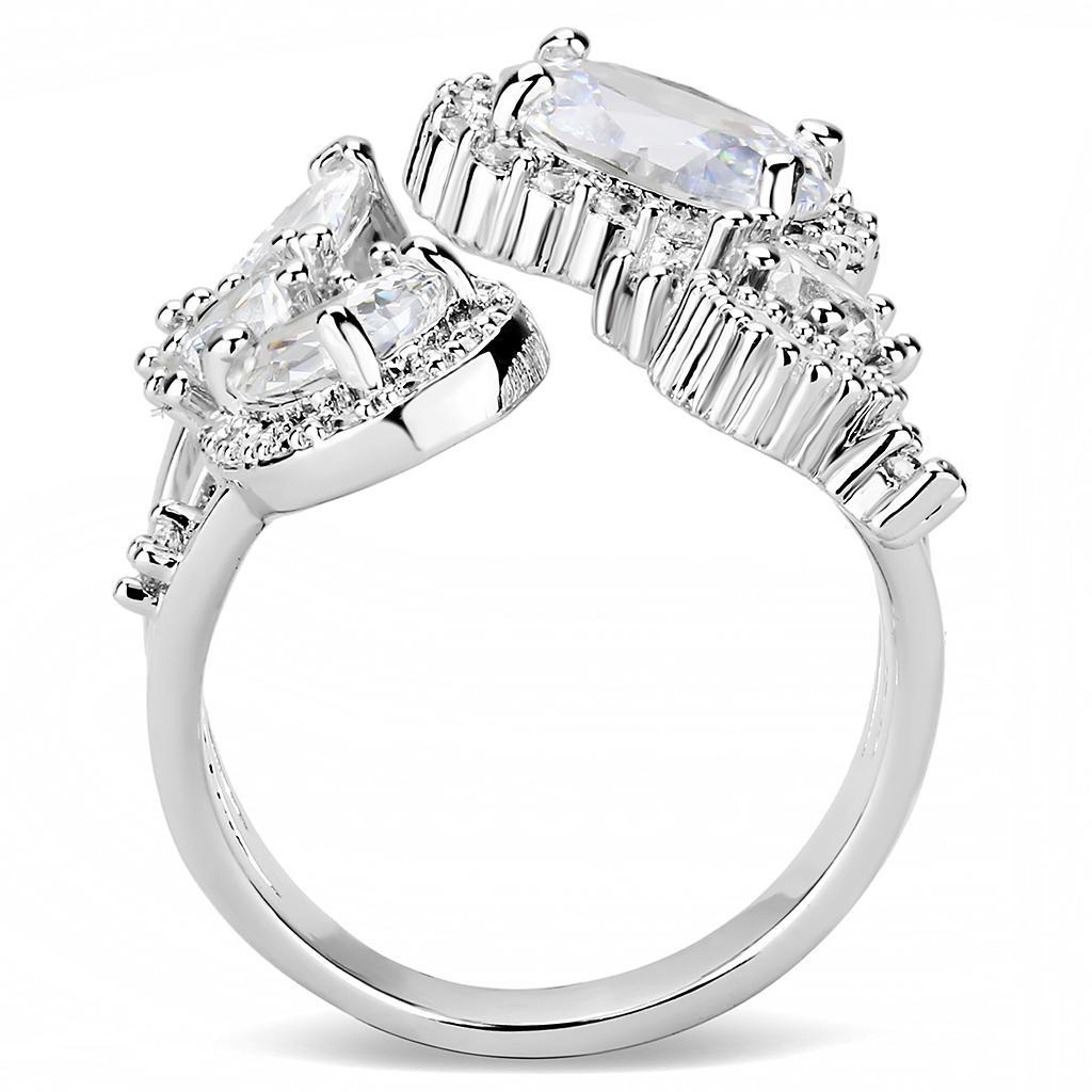 3W1454 - Rhodium Brass Ring with AAA Grade CZ  in Clear LuxuryLifeWay Online Store