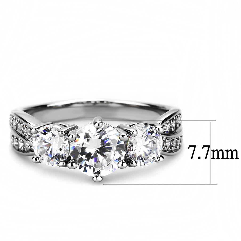 3W1456 - Rhodium Brass Ring with AAA Grade CZ  in Clear LuxuryLifeWay Online Store