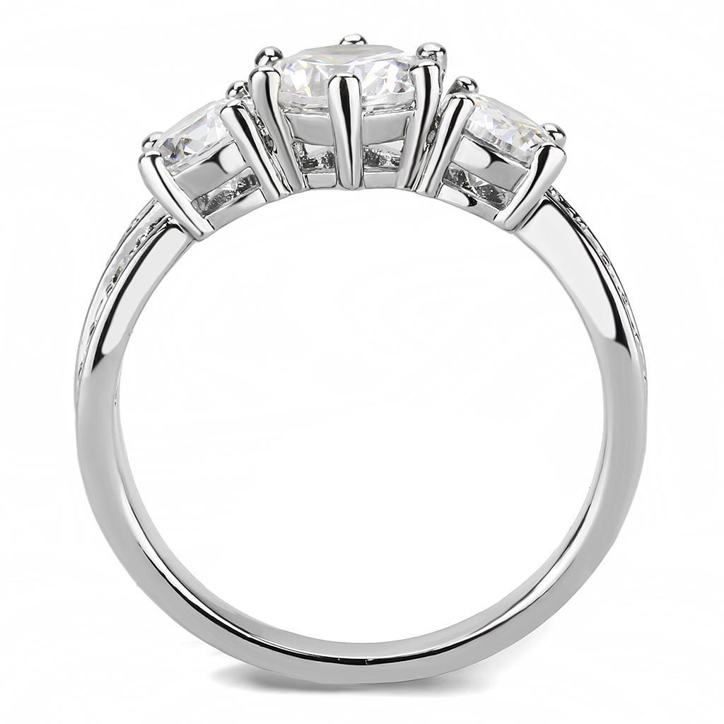 3W1456 - Rhodium Brass Ring with AAA Grade CZ  in Clear LuxuryLifeWay Online Store