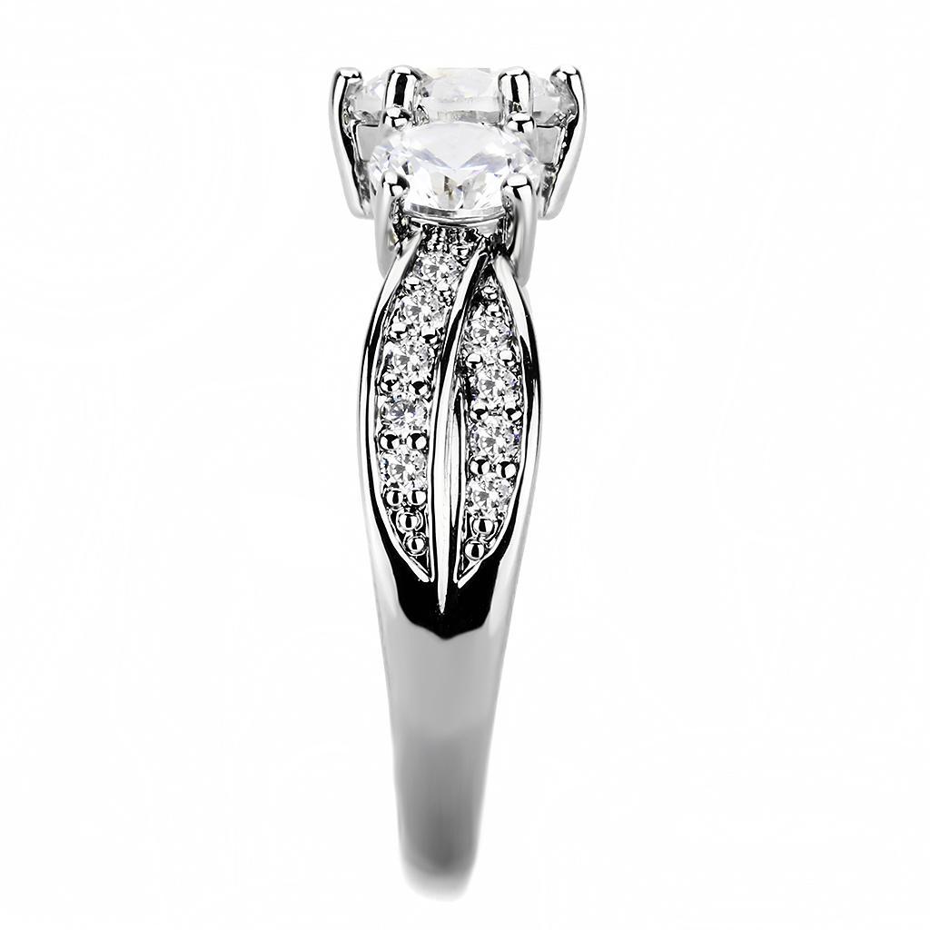 3W1456 - Rhodium Brass Ring with AAA Grade CZ  in Clear LuxuryLifeWay Online Store