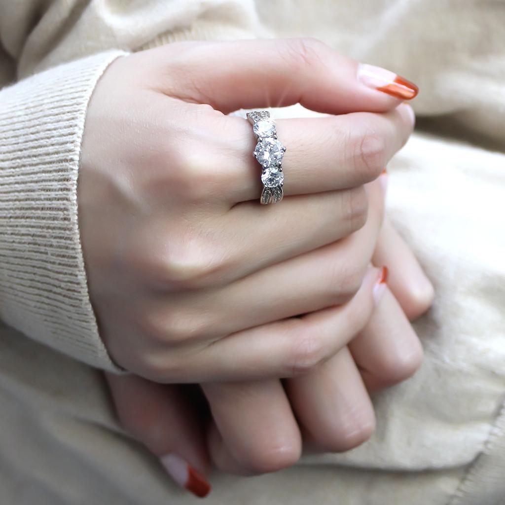 3W1456 - Rhodium Brass Ring with AAA Grade CZ  in Clear LuxuryLifeWay Online Store