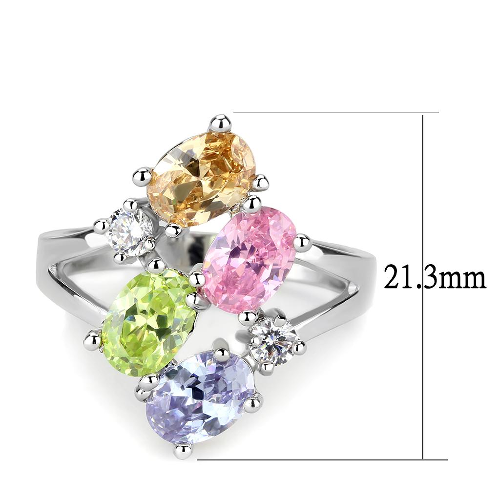 Jean Cocktail Ring - Rhodium Brass, AAA CZ , Multi Color - 3W1474 LuxuryLifeWay Online Store
