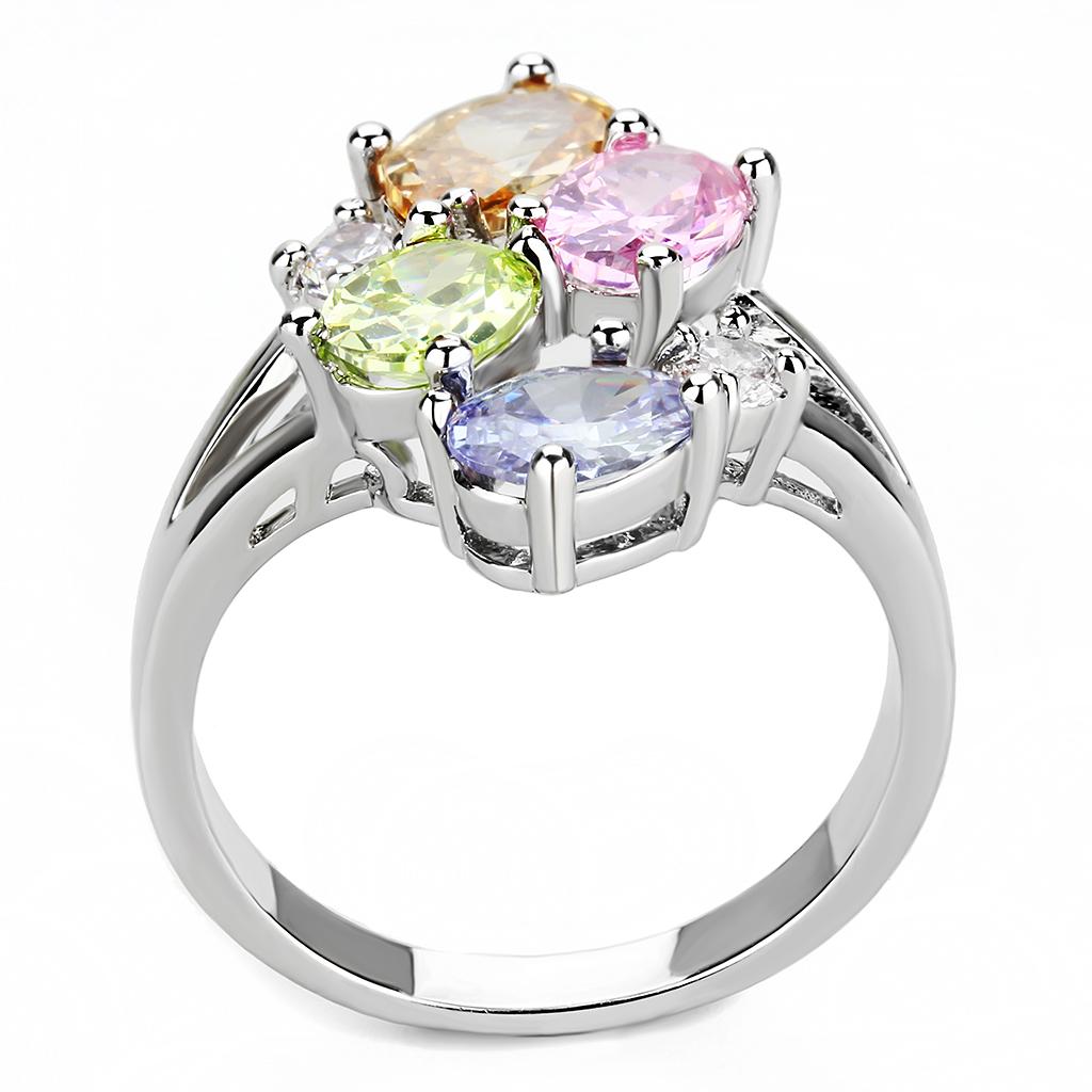 Jean Cocktail Ring - Rhodium Brass, AAA CZ , Multi Color - 3W1474 LuxuryLifeWay Online Store