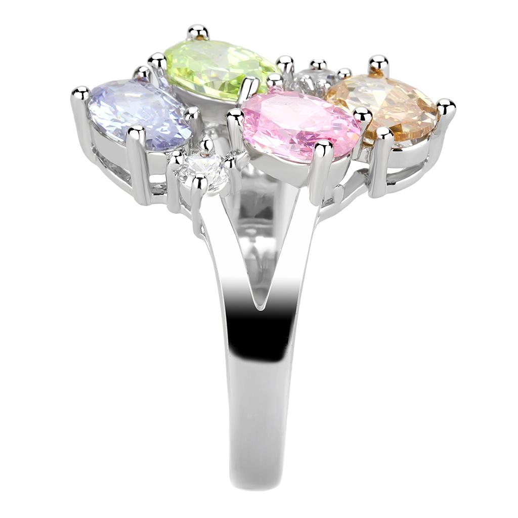 Jean Cocktail Ring - Rhodium Brass, AAA CZ , Multi Color - 3W1474 LuxuryLifeWay Online Store
