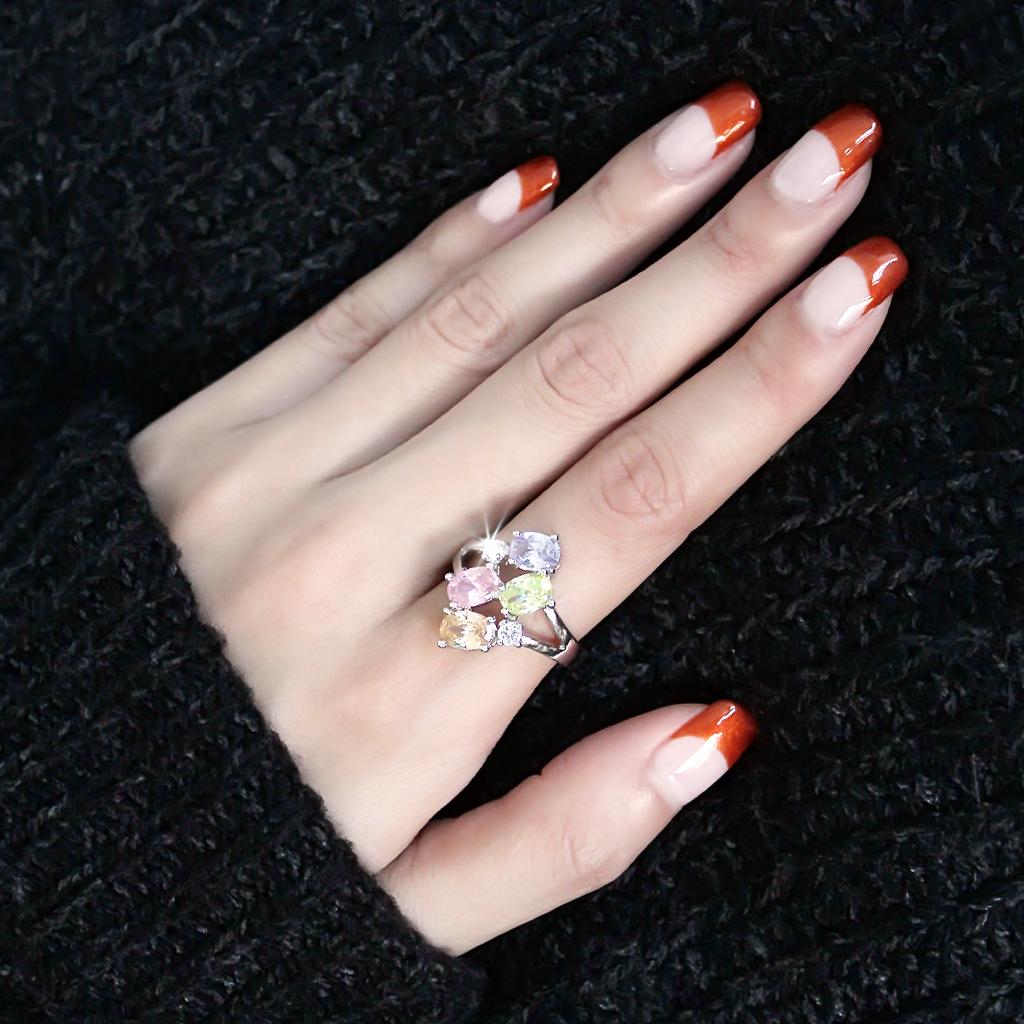 Jean Cocktail Ring - Rhodium Brass, AAA CZ , Multi Color - 3W1474 LuxuryLifeWay Online Store