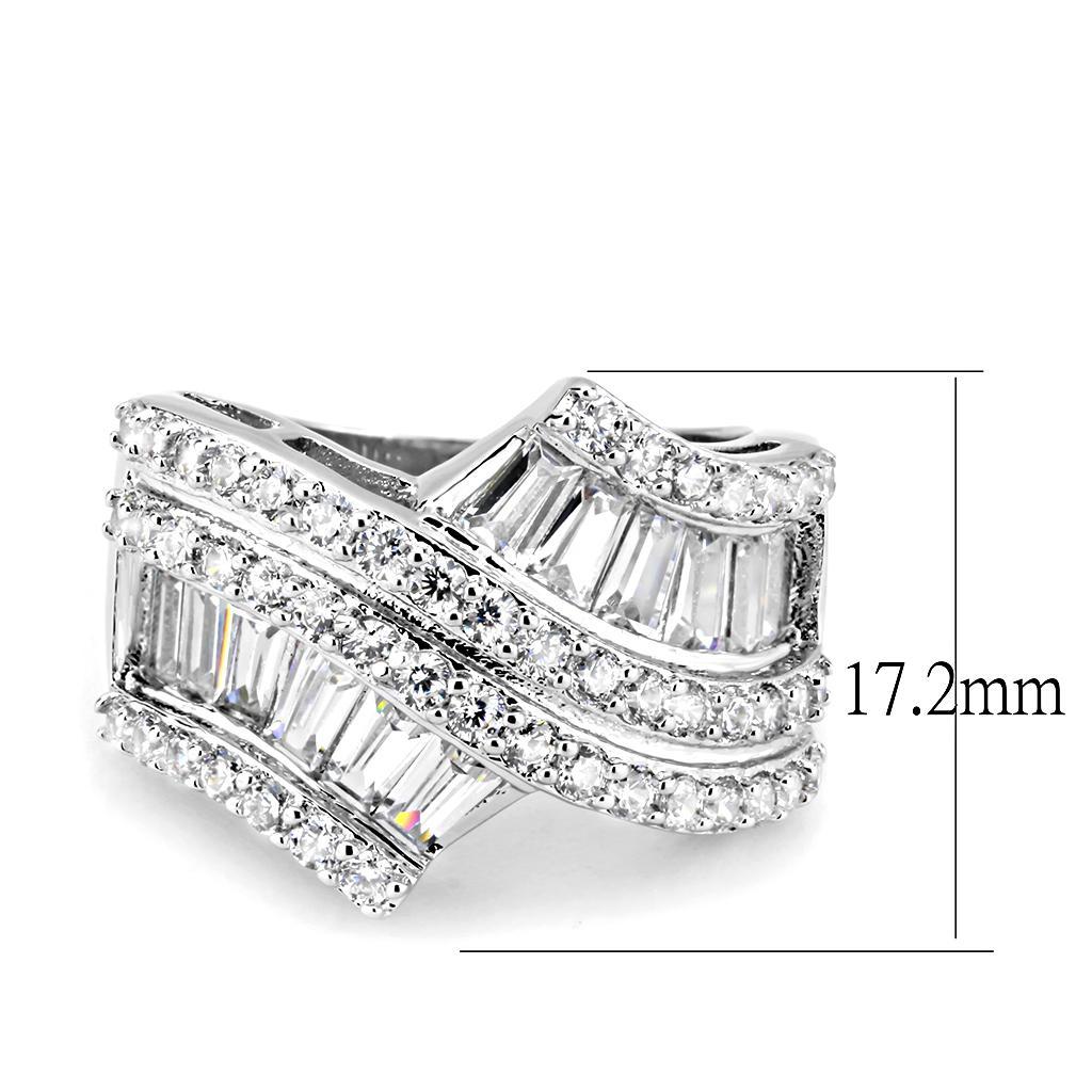 3W1501 - Rhodium Brass Ring with AAA Grade CZ  in Clear LuxuryLifeWay Online Store