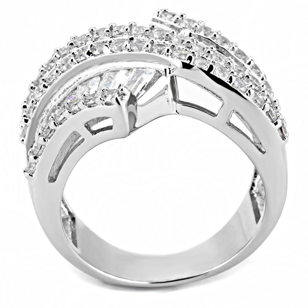 3W1501 - Rhodium Brass Ring with AAA Grade CZ  in Clear LuxuryLifeWay Online Store