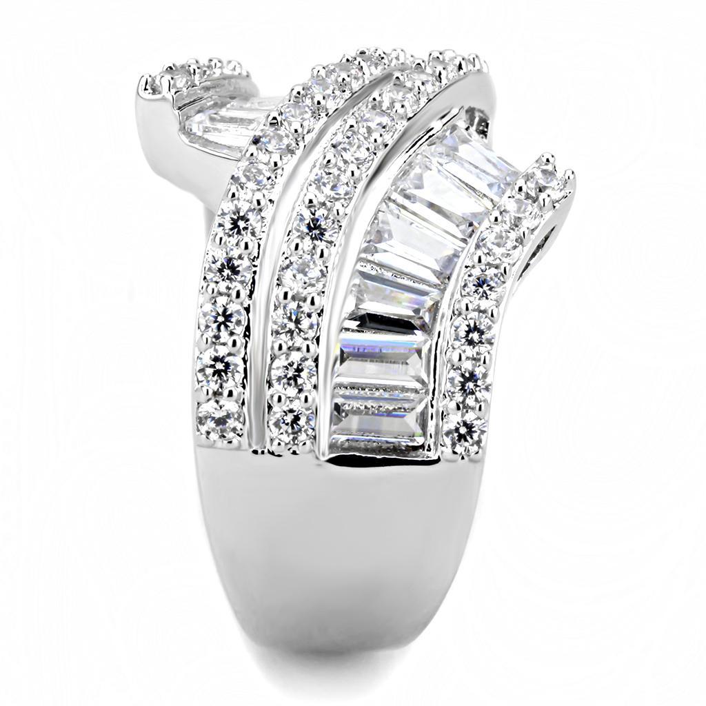 3W1501 - Rhodium Brass Ring with AAA Grade CZ  in Clear LuxuryLifeWay Online Store