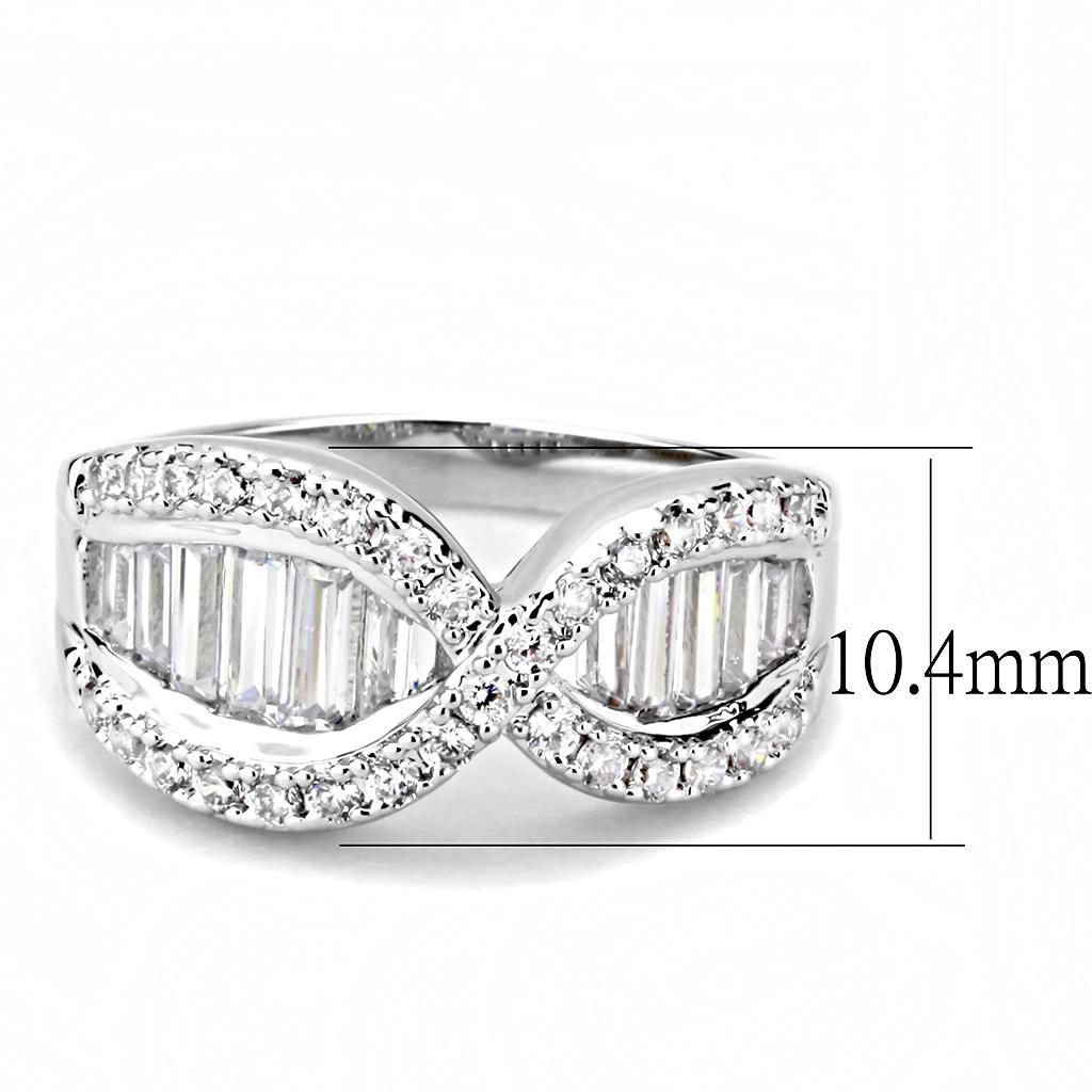 3W1518 - Rhodium Brass Ring with AAA Grade CZ  in Clear LuxuryLifeWay Online Store