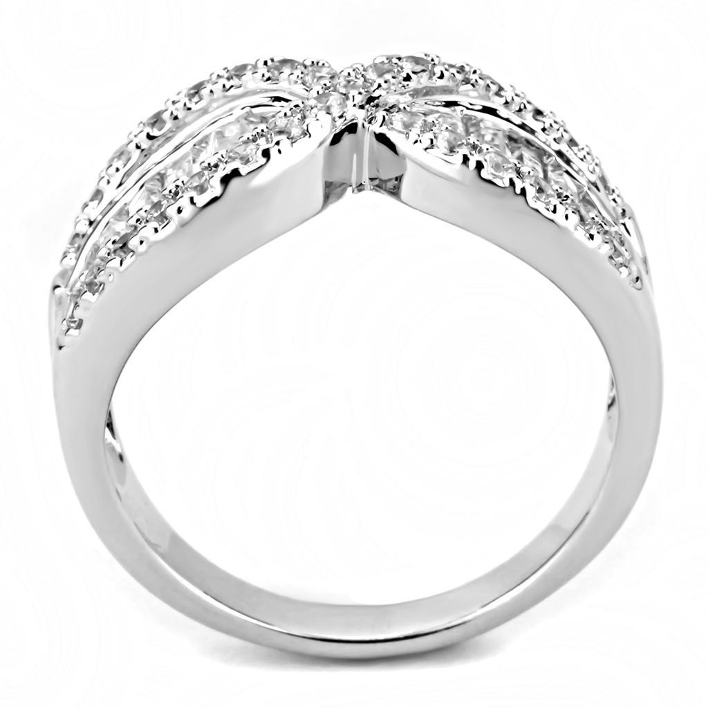 3W1518 - Rhodium Brass Ring with AAA Grade CZ  in Clear LuxuryLifeWay Online Store