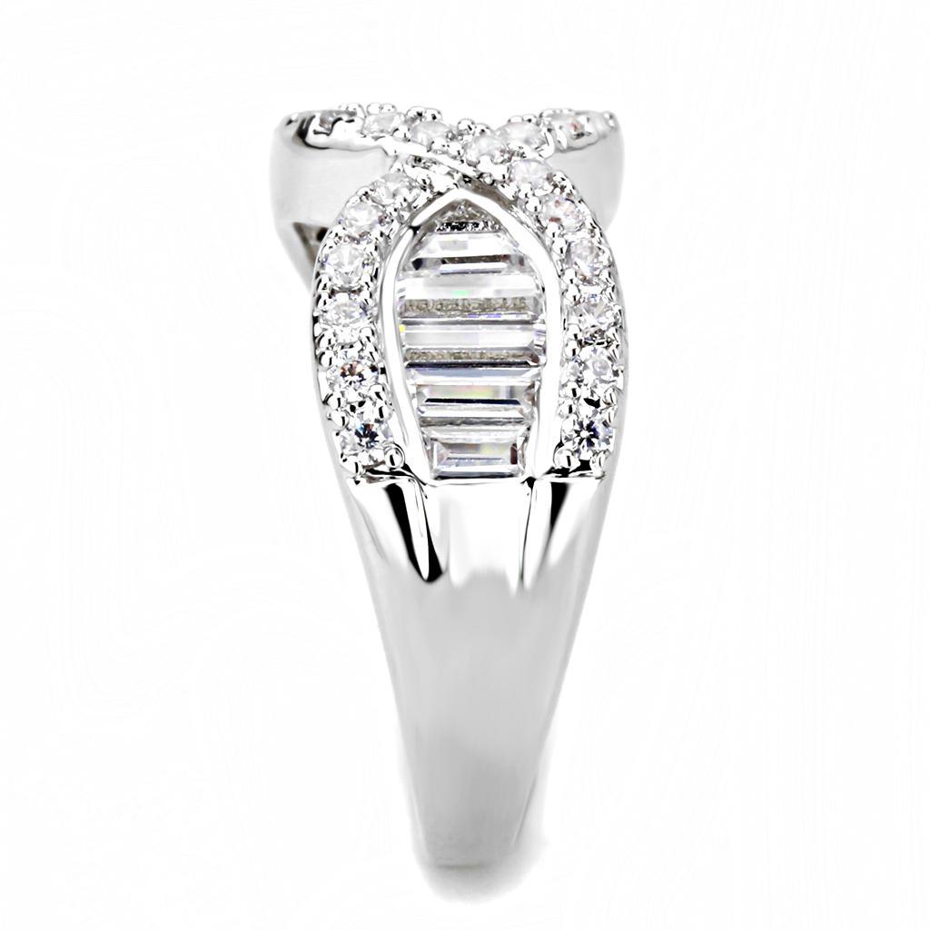 3W1518 - Rhodium Brass Ring with AAA Grade CZ  in Clear LuxuryLifeWay Online Store
