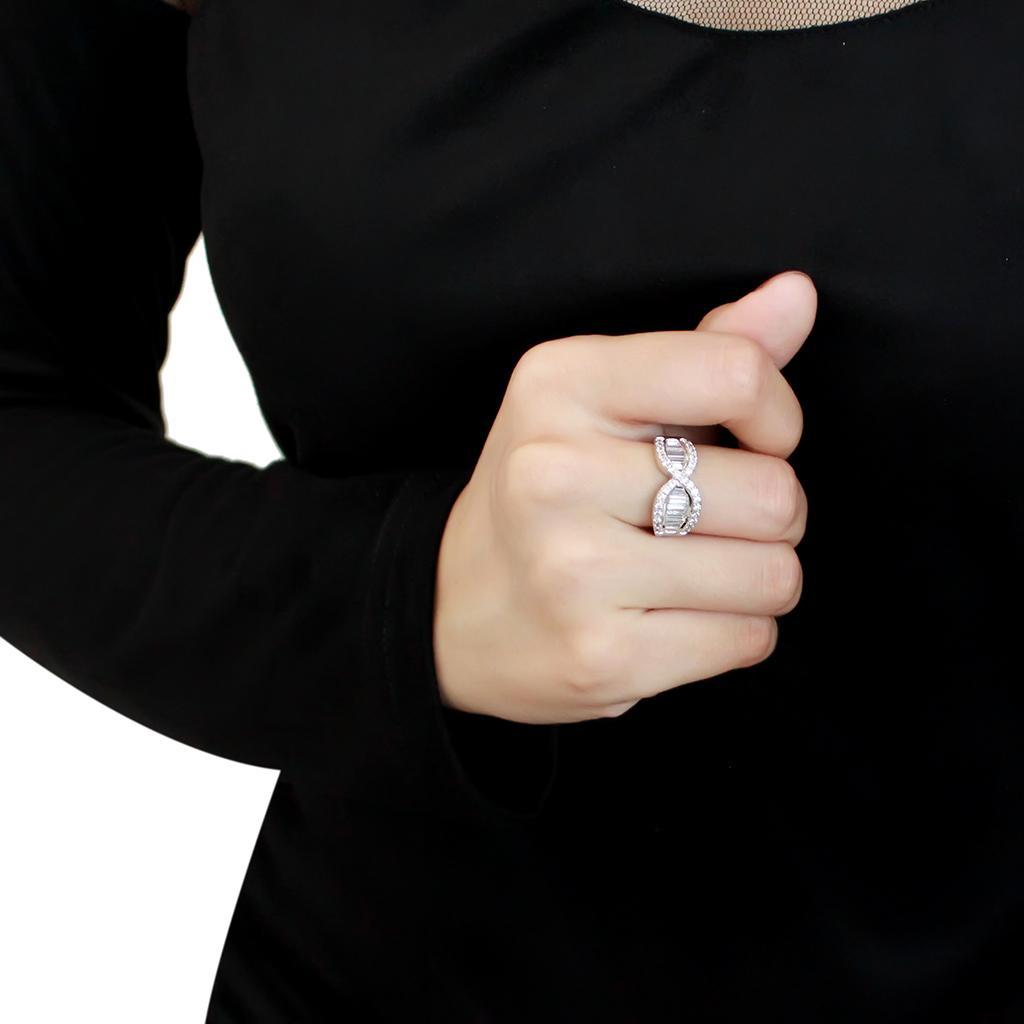 3W1518 - Rhodium Brass Ring with AAA Grade CZ  in Clear LuxuryLifeWay Online Store