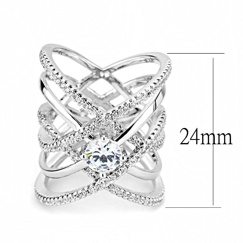 3W1528 - Rhodium Brass Ring with AAA Grade CZ  in Clear LuxuryLifeWay Online Store