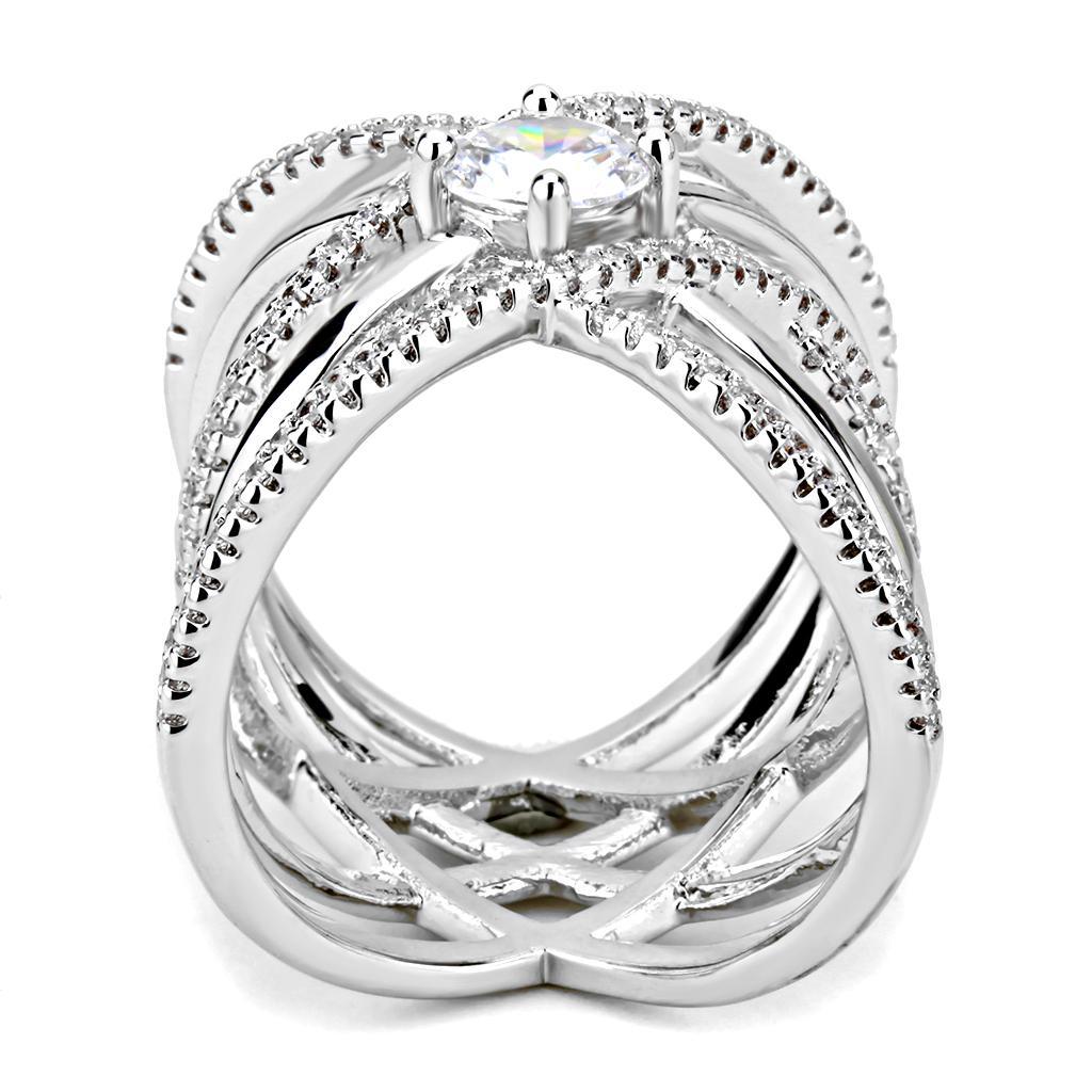 3W1528 - Rhodium Brass Ring with AAA Grade CZ  in Clear LuxuryLifeWay Online Store