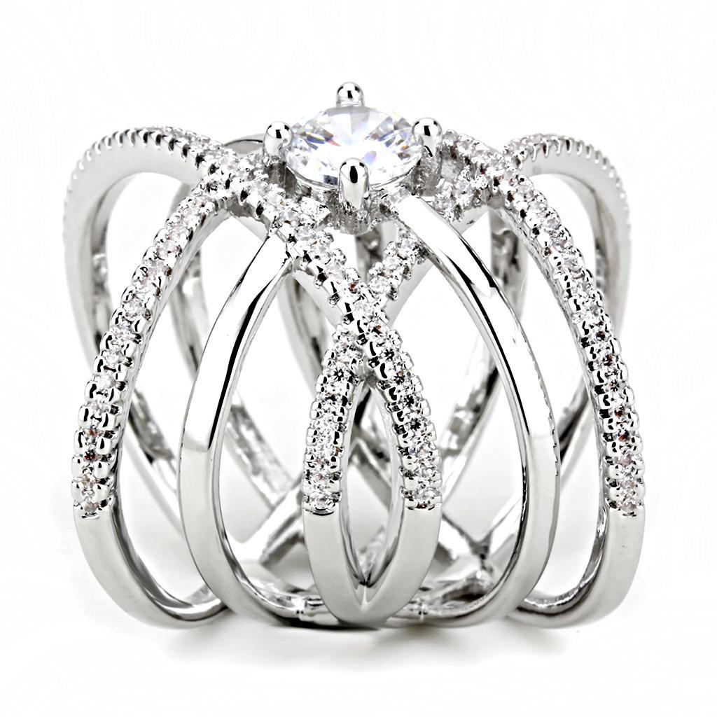 3W1528 - Rhodium Brass Ring with AAA Grade CZ  in Clear LuxuryLifeWay Online Store