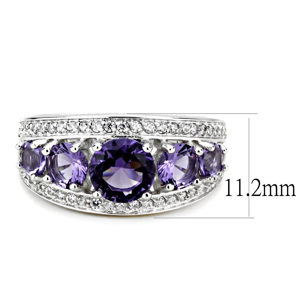 3W1530 - Rhodium Brass Ring with Synthetic  in Amethyst LuxuryLifeWay Online Store