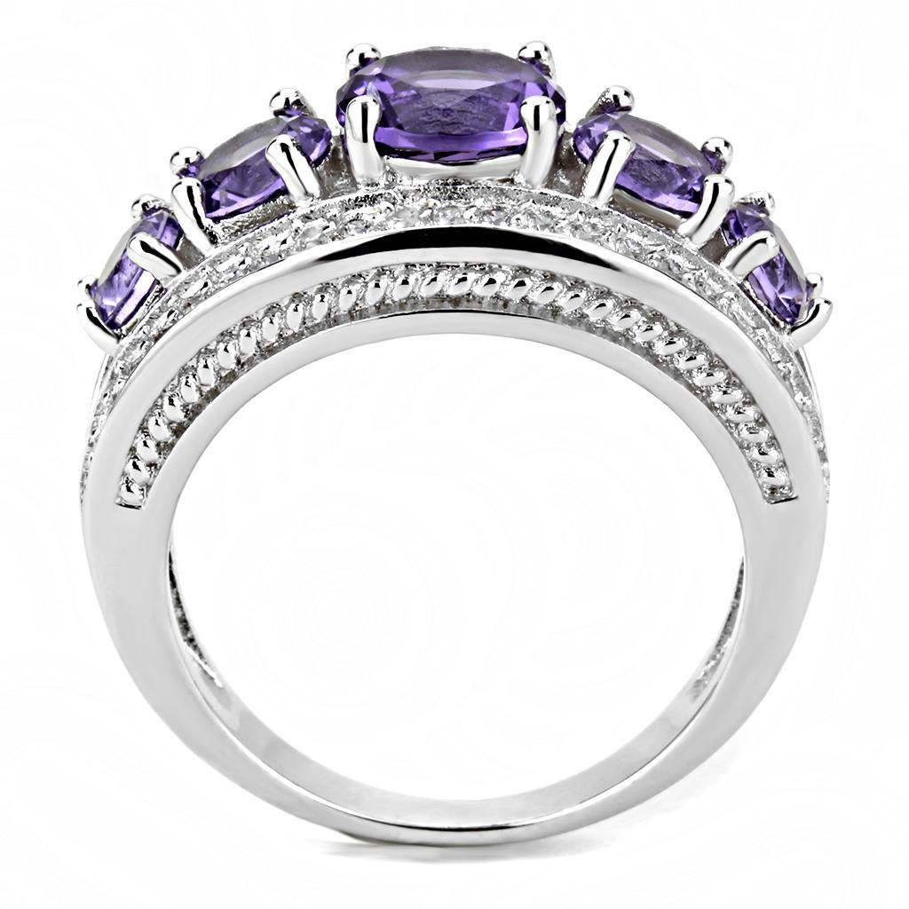 3W1530 - Rhodium Brass Ring with Synthetic  in Amethyst LuxuryLifeWay Online Store